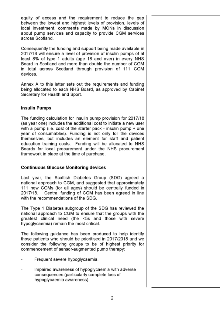 Funding for CGMs and Adult Insulin Pumps 2017-18