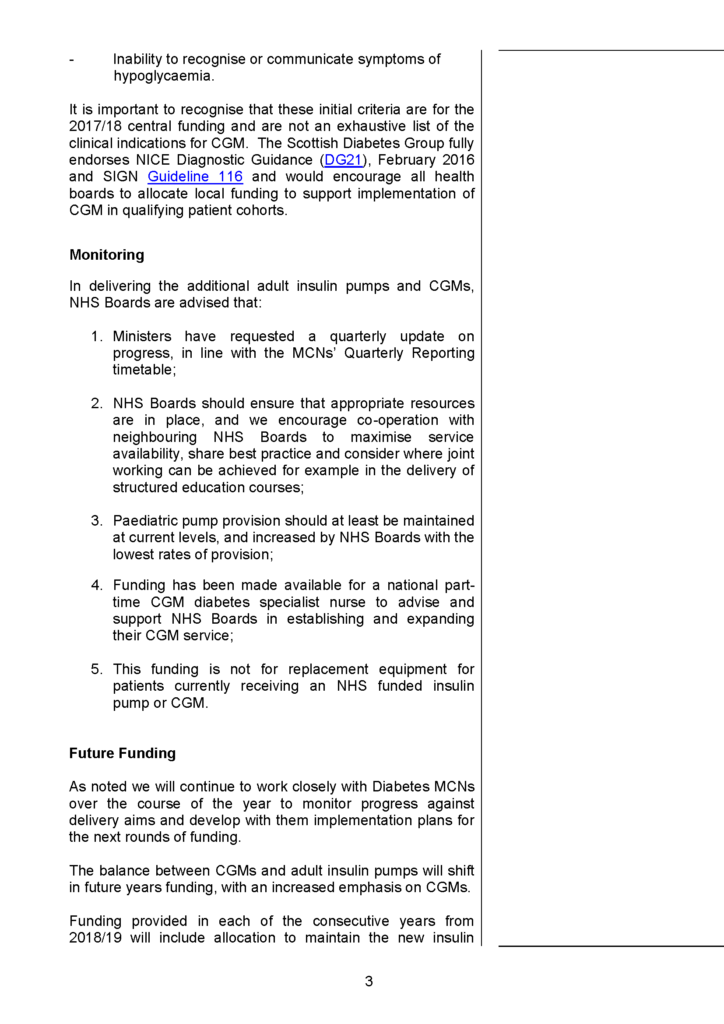 Funding for CGMs and Adult Insulin Pumps 2017-18