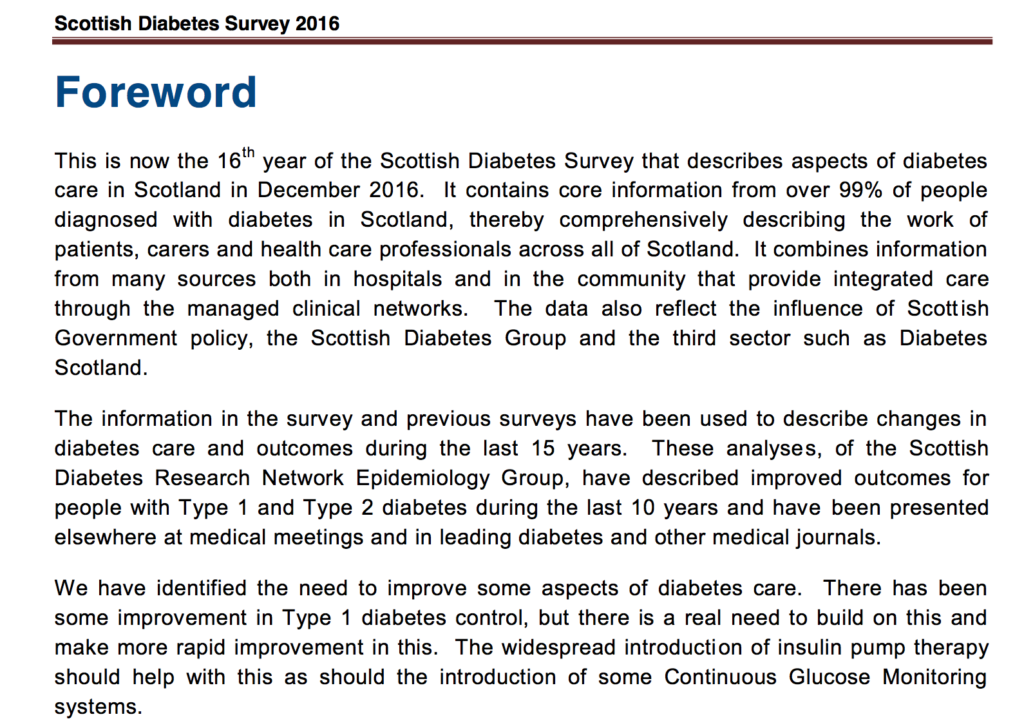 Scottish Diabetes Survey 2016 Foreword